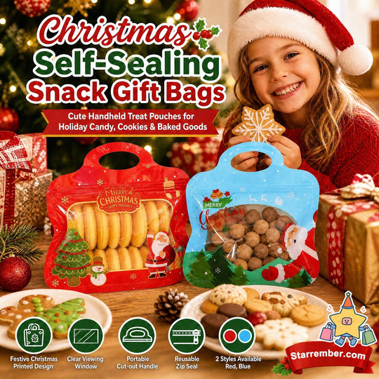 🍬Easy Fill, Easy Seal🎁 Festive Self-Seal Treat Bags – Santa & Snowman Print | Resealable, Food-Safe & Perfect for Cookies, Chocolates & Little Gifts 🎅