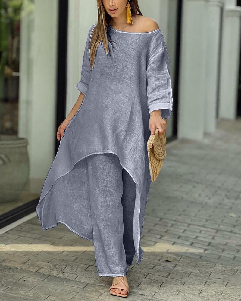 💥Last Day Promotion 49% OFF💥💕Women's Solid Color Linen Fashionable Casual Suit💃💃