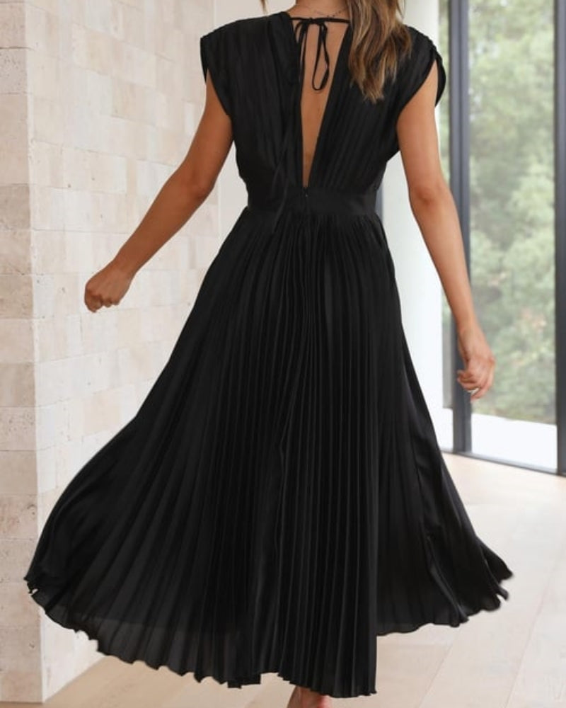 Timeless Elegance: Draped V-Neck Pleated Skirt Dress