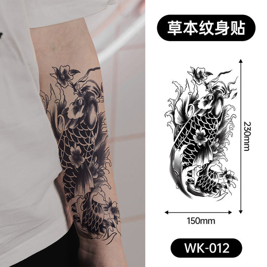 Large Black Temporary Tattoo Stickers - Tribal Wolves, Tigers, Lions, Snakes, Skulls, 12 Fake Tattoo Stickers for Men & Women Arm Designs