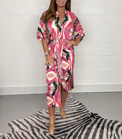 💝Printed  Kimono Midi Dress