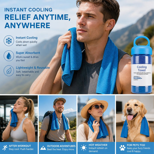 ❄️Cold Sweat Towel You Can Use Anywhere, Anytime! Reusable Soft Absorbent Cooling Portable