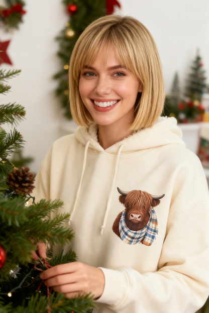 💖CHRISTMAS SALE 50% OFF!!🎁Cute Highland Cow Cozy Fleece-Lined Hooded Sweatshirt🦬2