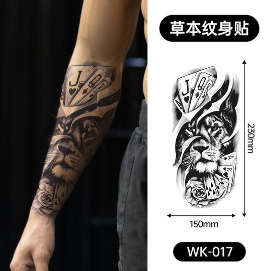 Large Black Temporary Tattoo Stickers - Tribal Wolves, Tigers, Lions, Snakes, Skulls, 12 Fake Tattoo Stickers for Men & Women Arm Designs