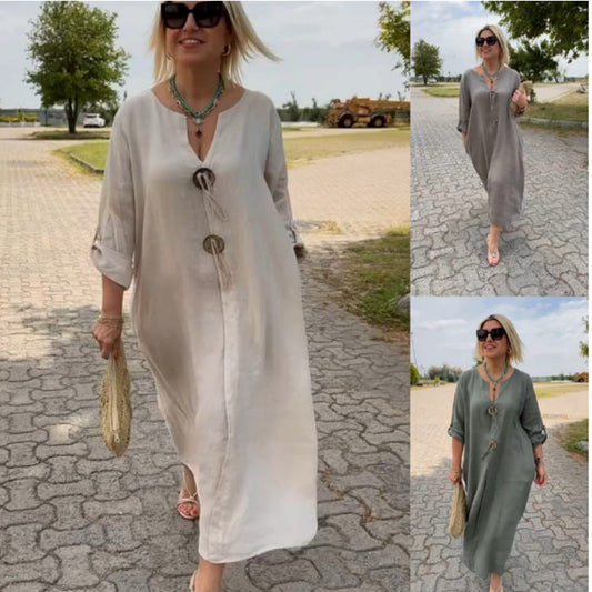 🔥Summer Sale 63% OFF🔥Casual V-neck Cotton and Linen Dress