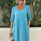 🌸Spring Specials💐 Solid Color Cotton Linen Pockets Tunic Midi Dress