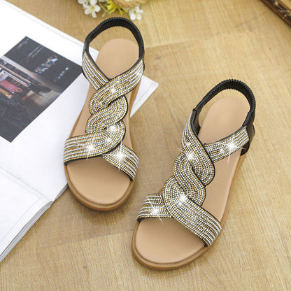 Anti-skid Soft Sole Rhinestone Wedge Heel Sandals