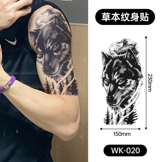 Large Black Temporary Tattoo Stickers - Tribal Wolves, Tigers, Lions, Snakes, Skulls, 12 Fake Tattoo Stickers for Men & Women Arm Designs