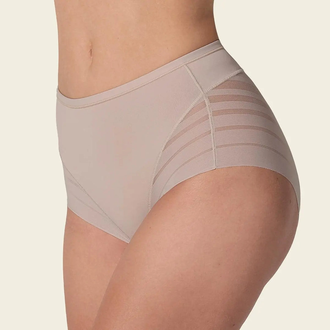 Leonisa High Waisted Invisible Tummy Control Shapewear for Women - Stripe Undetectable Lace Ladies Underwear Panties Flat Leg