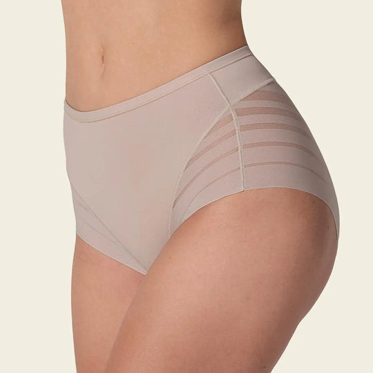 Leonisa High Waisted Invisible Tummy Control Shapewear for Women - Stripe Undetectable Lace Ladies Underwear Panties Flat Leg