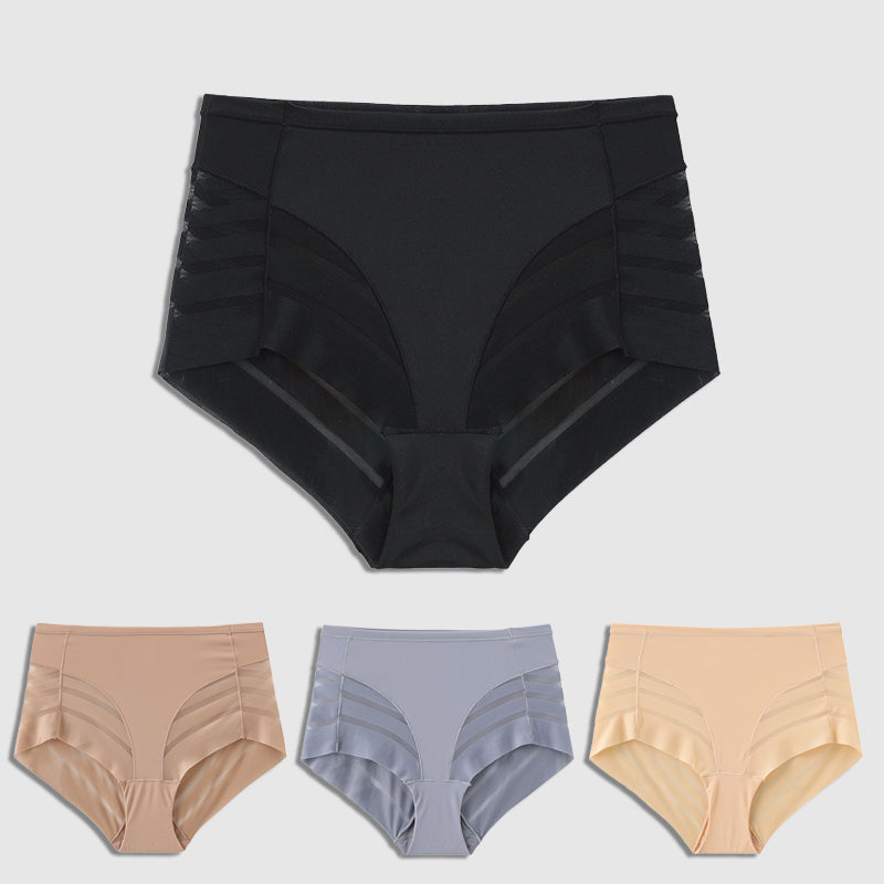 Leonisa High Waisted Invisible Tummy Control Shapewear for Women - Stripe Undetectable Lace Ladies Underwear Panties Flat Leg