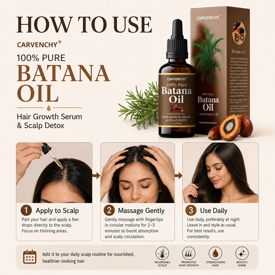 Batahna oil, strengthens healthy hair, makes hair longer, denser, and thicker