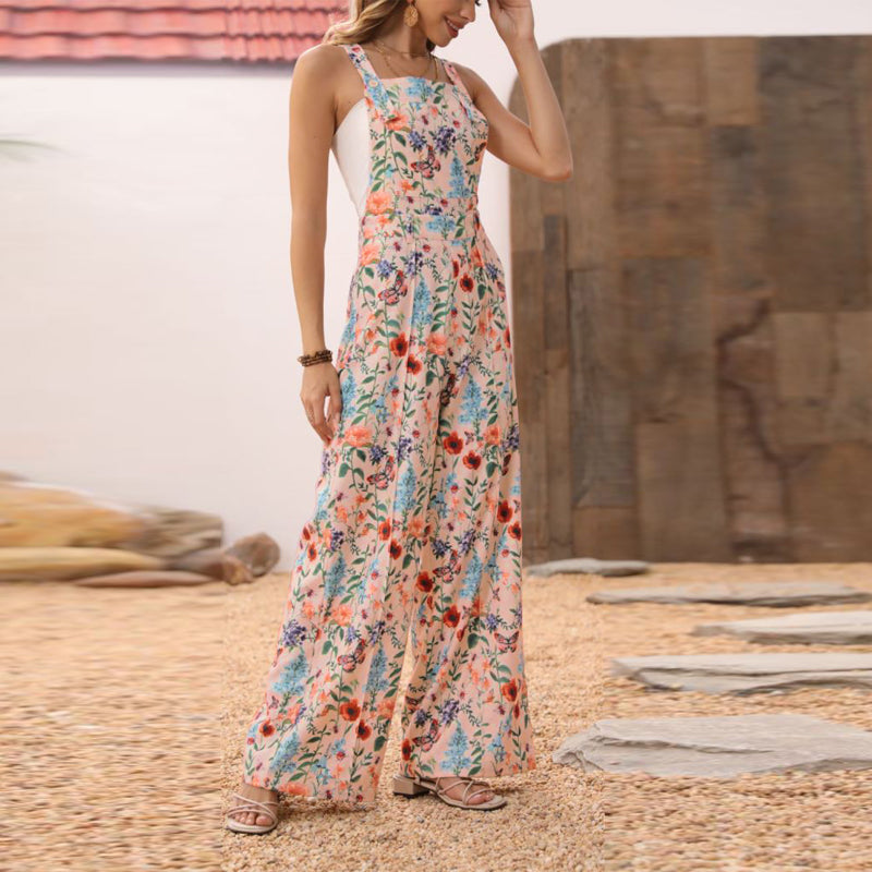 Floral Button Wide Leg Jumpsuit