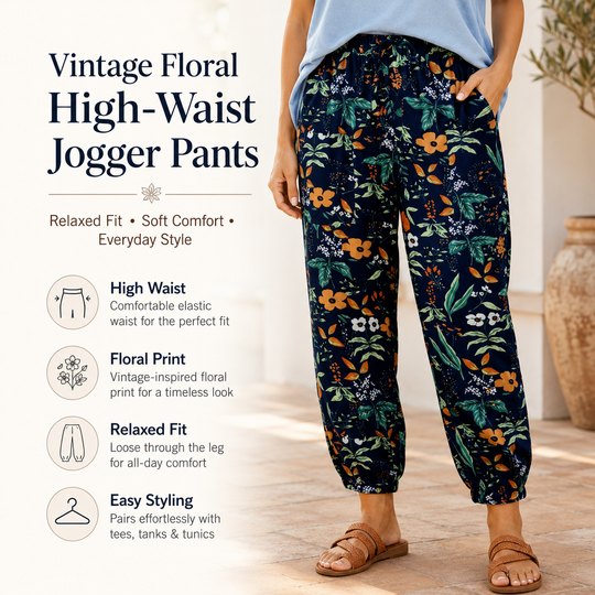 Vintage Floral High-Waist Jogger Pants