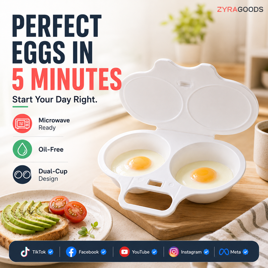 🍳Hot Sale 🔥 Dual Cavity Microwave Egg Poacher, Oil‑Free Quick Breakfast Egg Cooker, Food‑Safe Double‑Slot Egg Steamer for Fast Home Morning Meal Prep