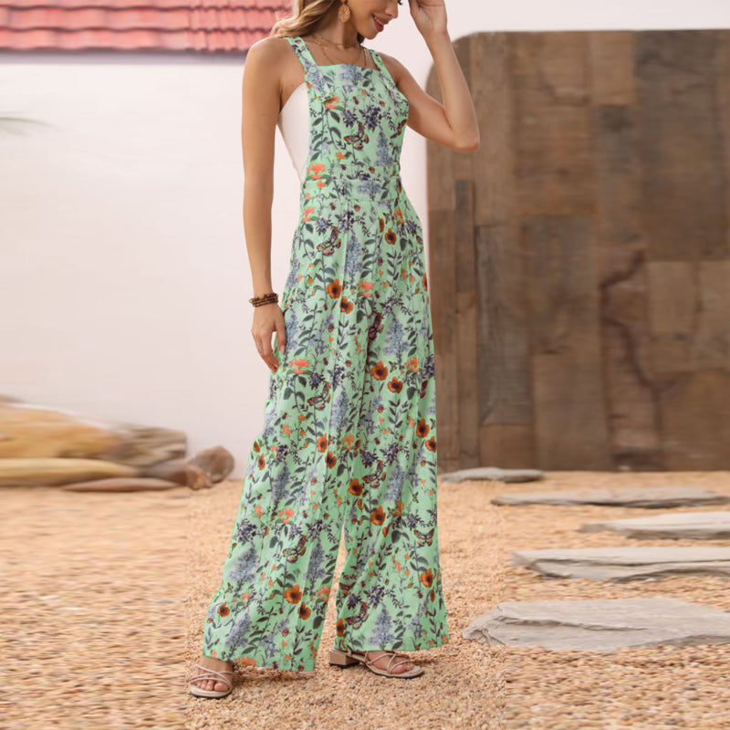 Floral Button Wide Leg Jumpsuit