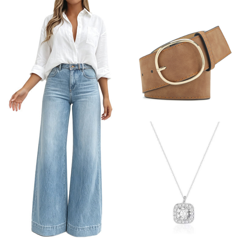 Sky Blue+Leather Belt+Necklace