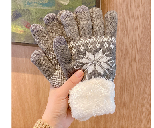 Warm Touchscreen Knit Gloves with Reindeer and Snowflake Pattern