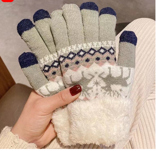 Warm Touchscreen Knit Gloves with Reindeer and Snowflake Pattern
