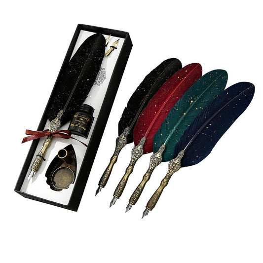 Classic Goose Quill Pen Set｜Feather Pen + Ink + Stand｜Great Gift for Writers & Artists