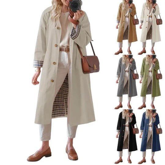 Imily Bela Women's Long Trench Coat Single Breasted Oversized Windproof Overcoat Fashion Outerwear