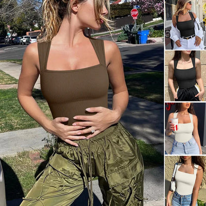 💥Big Sale-60% Off🔥✨Sexy Ribbed Bodysuit: Square Neck, Sleeveless, Stretchy Soft for All-Day