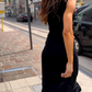Round Neck Sleeveless Tie Solid Color Dress