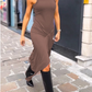 Round Neck Sleeveless Tie Solid Color Dress