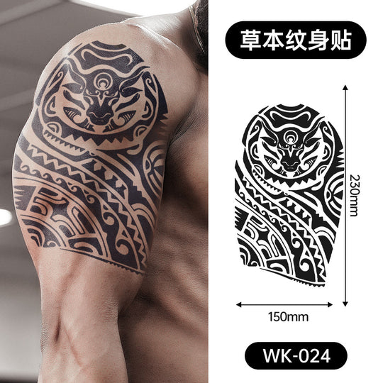 Large Black Temporary Tattoo Stickers - Tribal Wolves, Tigers, Lions, Snakes, Skulls, 12 Fake Tattoo Stickers for Men & Women Arm Designs