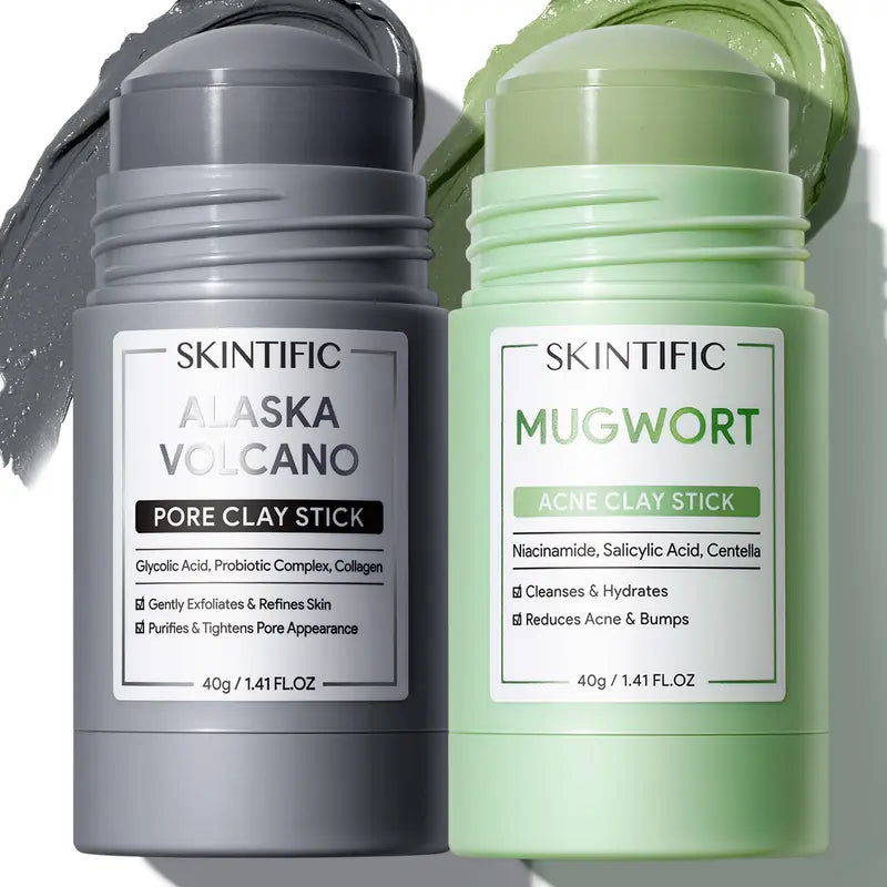 💜Dual Clay Mask Stick Set — Mugwort Clarifying / Volcanic Mud Detoxifying / Brightening & Even-Toning
