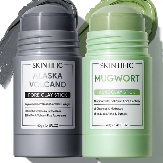 💜Dual Clay Mask Stick Set — Mugwort Clarifying / Volcanic Mud Detoxifying / Brightening & Even-Toning