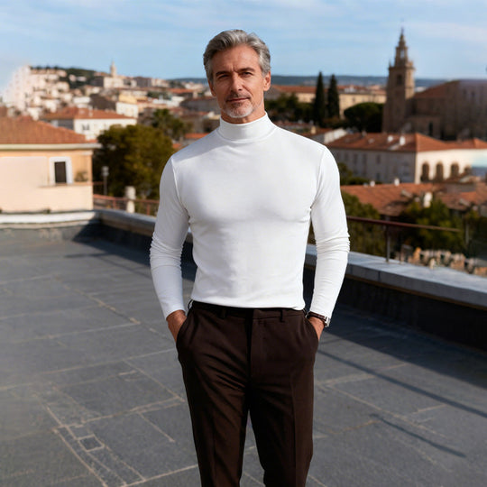 Men's High Neck Slim Fit T-Shirt - Stretchy & Breathable Fabric, Modern Style for Gym or Casual Wear