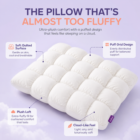 Mellow Sleep | Mellow Puff Pillow – Soft Quilted Puff Grid Design Pillow, Fluffy Plush Bed Pillow with Cloud Like Comfort, Breathable Support Pillow for Side, Back & Stomach Sleepers, Cozy Bed Pillow for Better Sleep