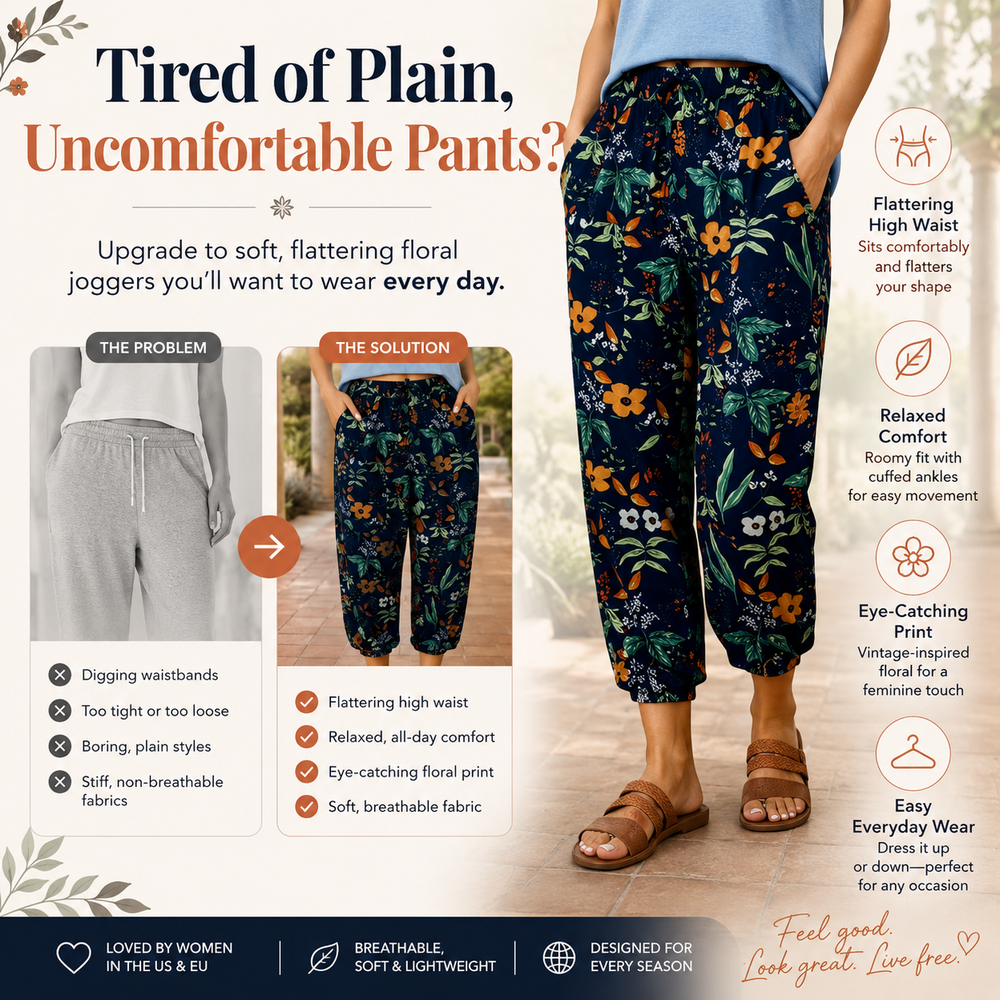 Vintage Floral High-Waist Jogger Pants