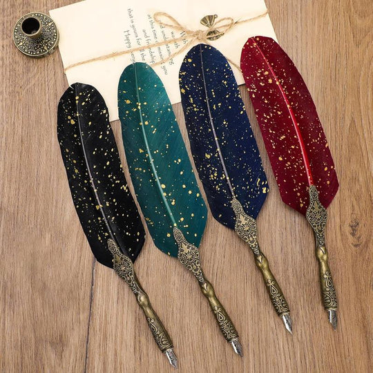 Classic Goose Quill Pen Set｜Feather Pen + Ink + Stand｜Great Gift for Writers & Artists
