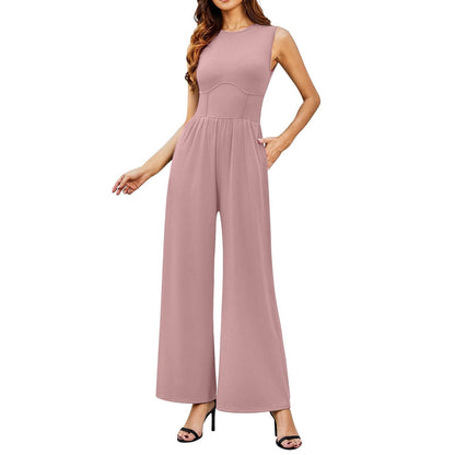 Women’s Solid Sleeveless Wide Leg Jumpsuit