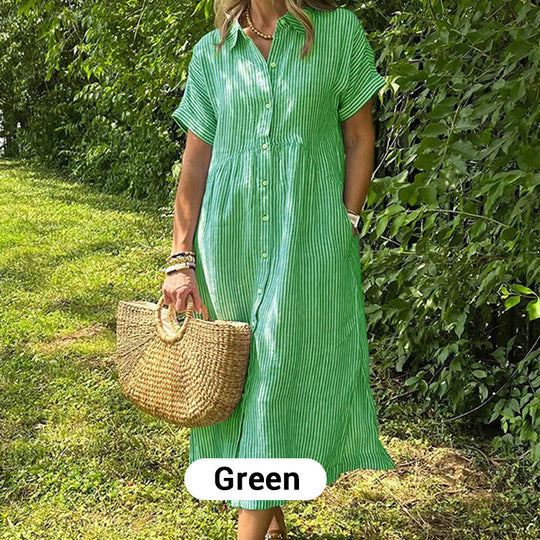 🔥LAST DAY SALE 70% OFF🔥 Striped Lapel Button Down Shirt Dress | With Functional Pockets