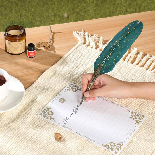 Classic Goose Quill Pen Set｜Feather Pen + Ink + Stand｜Great Gift for Writers & Artists