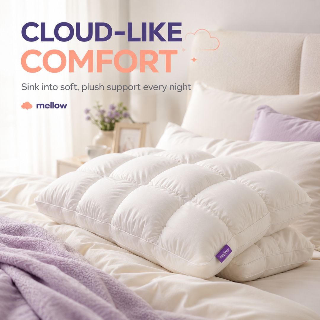 Mellow Sleep | Mellow Puff Pillow – Soft Quilted Puff Grid Design Pillow, Fluffy Plush Bed Pillow with Cloud Like Comfort, Breathable Support Pillow for Side, Back & Stomach Sleepers, Cozy Bed Pillow for Better Sleep