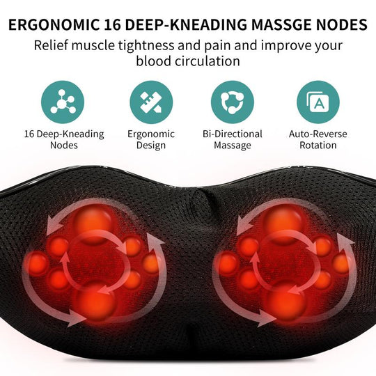 Heated Shiatsu Neck Massager｜16 Deep-Kneading Nodes｜Relax Muscles