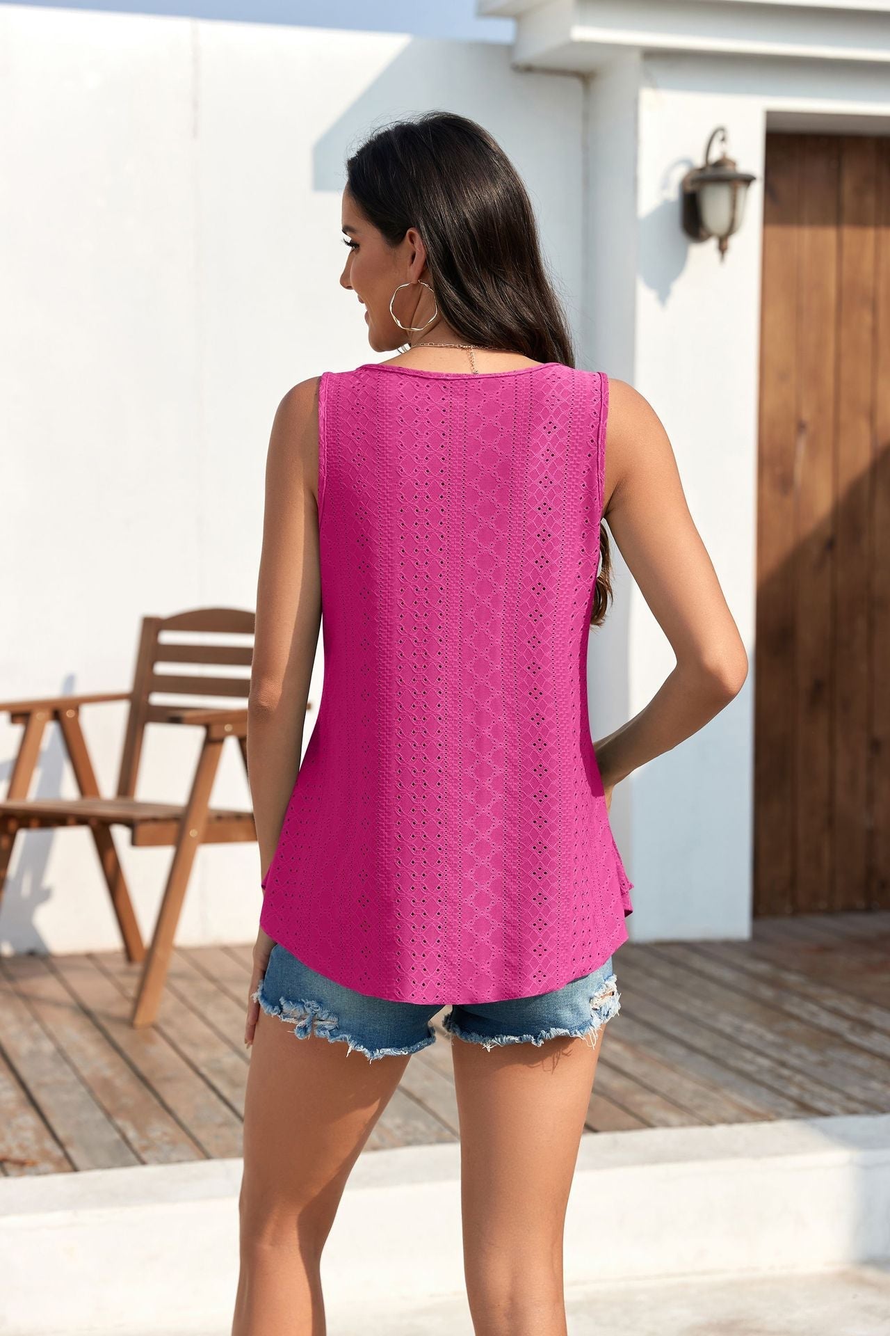 🎁Womens Tank Tops Sleeveless EyeletEmbroidery Scoop Neck Loose Fit Casual SummerFlowy