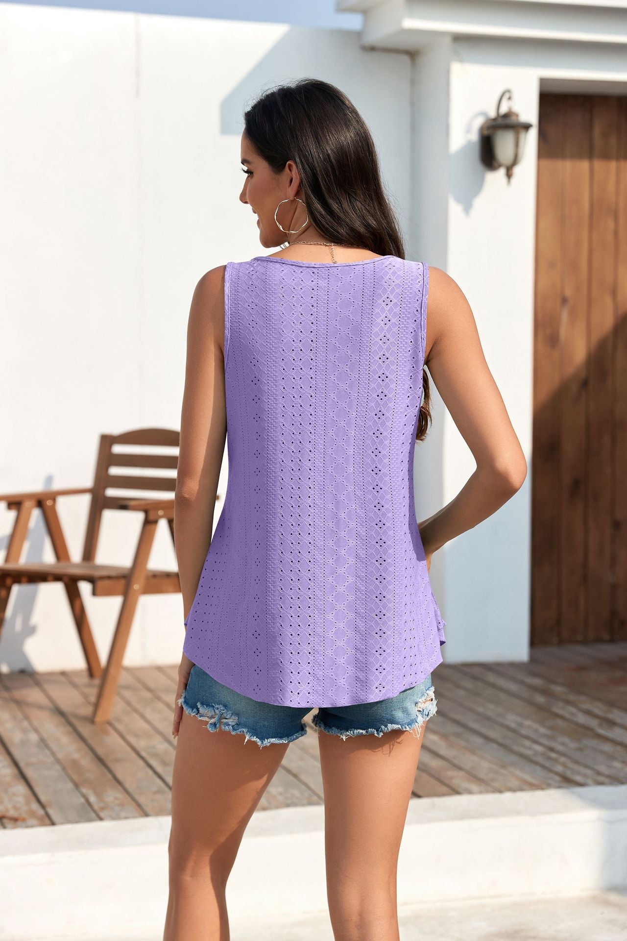 🎁Womens Tank Tops Sleeveless EyeletEmbroidery Scoop Neck Loose Fit Casual SummerFlowy