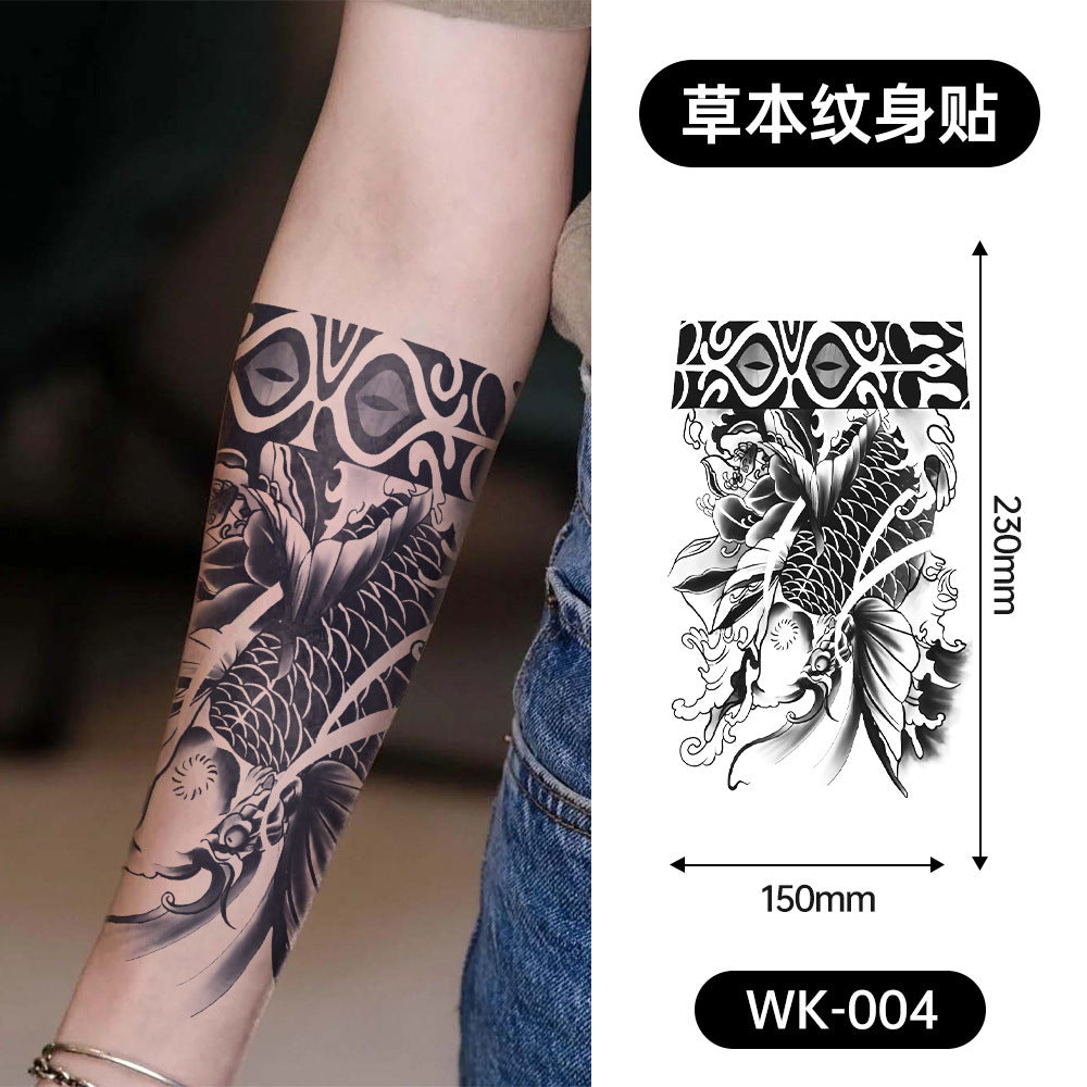 Large Black Temporary Tattoo Stickers - Tribal Wolves, Tigers, Lions, Snakes, Skulls, 12 Fake Tattoo Stickers for Men & Women Arm Designs