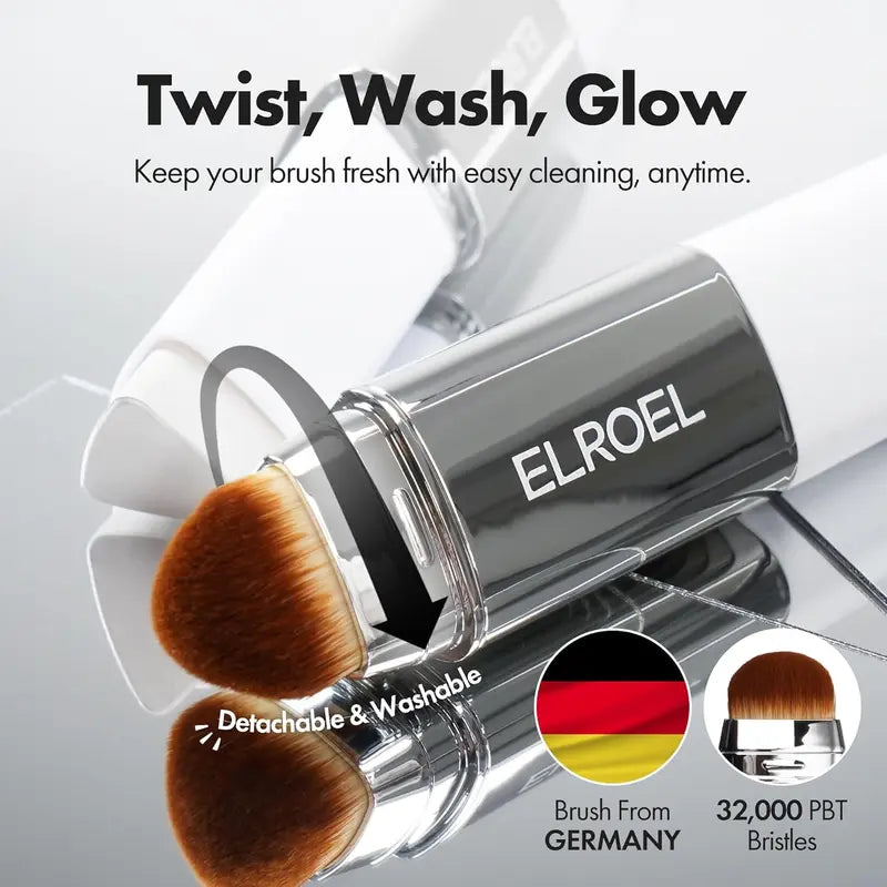 [OFFICIAL ELROEL PRODUCT] 🎉Last Day - BUY 1 GET 1 FREE🎉ELROEL BLANC Cover Cream Stick V w/ Detachable Brush - Korean Skin Care Color-Changing Foundation Stick with Collagen Capsules (0.45 oz)