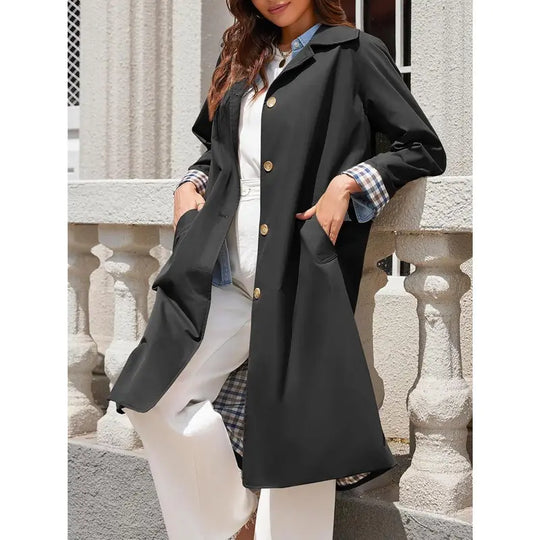 Imily Bela Women's Long Trench Coat Single Breasted Oversized Windproof Overcoat Fashion Outerwear