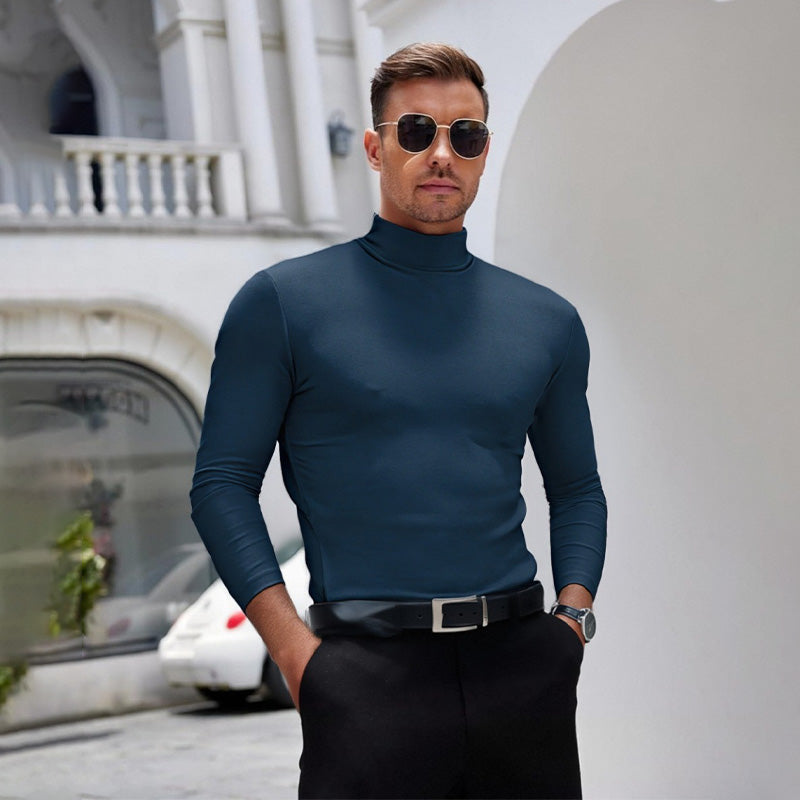 Men's High Neck Slim Fit T-Shirt - Stretchy & Breathable Fabric, Modern Style for Gym or Casual Wear