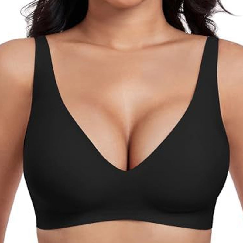 VRCOMFY Jelly Wireless Womens Comfortable Wireless Bras Push Up Bralettes Seamless Tshirts Bras Deep V Everyday Bras