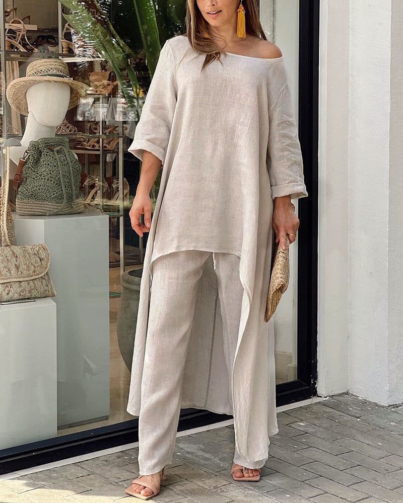 💥Last Day Promotion 49% OFF💥💕Women's Solid Color Linen Fashionable Casual Suit💃💃