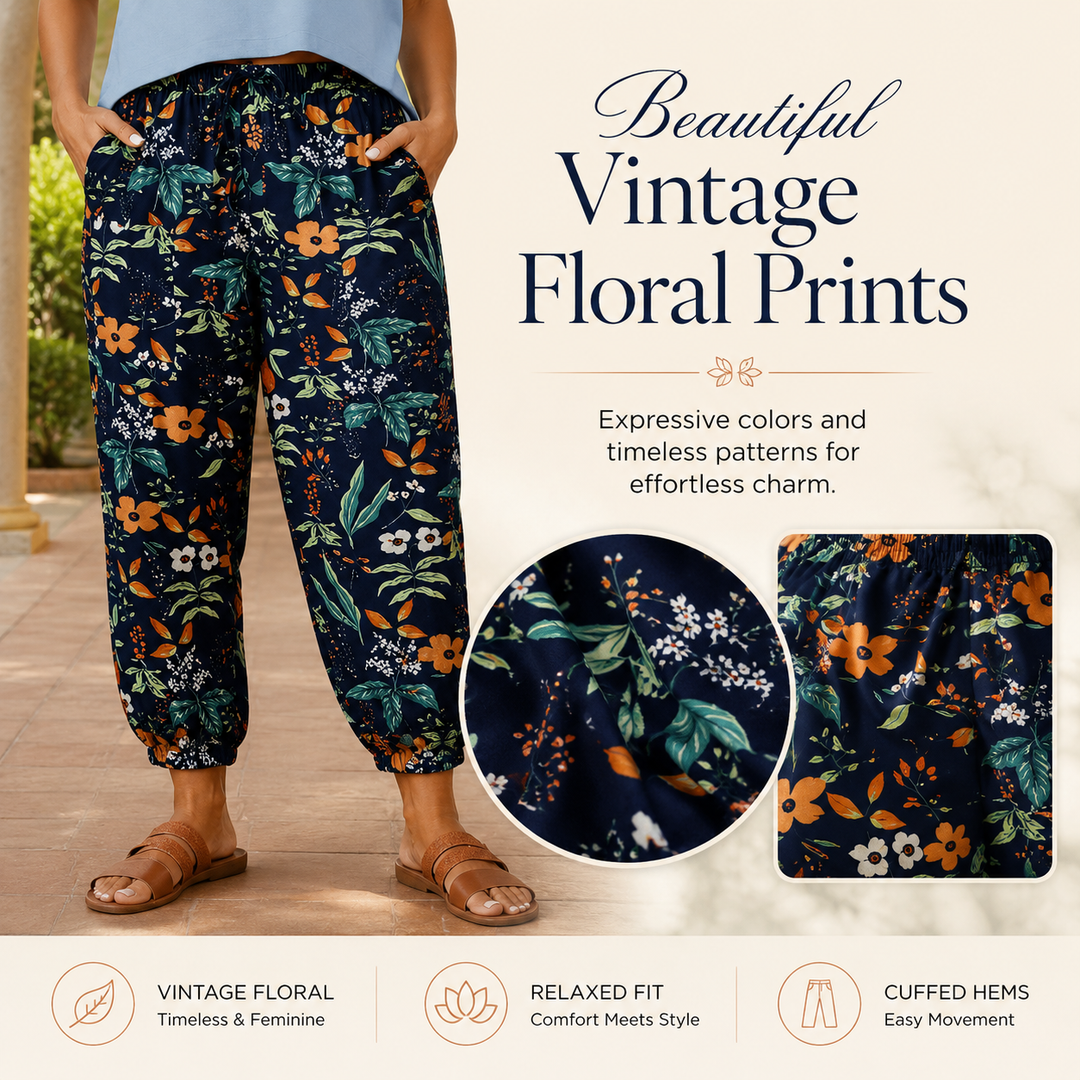 Vintage Floral High-Waist Jogger Pants