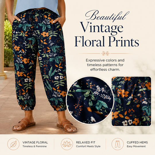 Vintage Floral High-Waist Jogger Pants